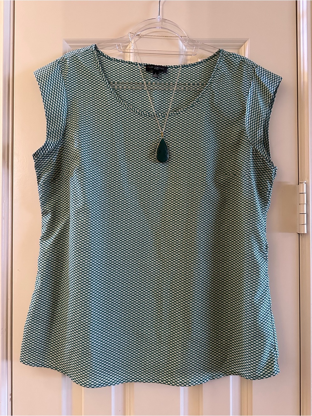 The Limited Teal and Cream Cap Sleeve Top